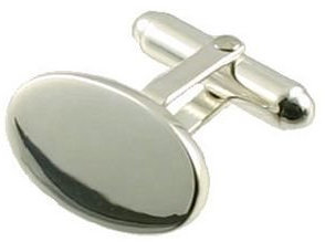APS Silber 925 Oval Manschettenknöpfe + Gratis Gravur Chrom Box 14 mm silber 925