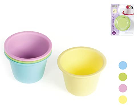 HABI Cake Design Confection 4 Moules à Panna Cotta, en Silicone, Diamètre 9 cm, Hauteur 6 cm, Pastel