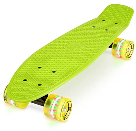 Xootz Retro-Kunststoff-Skateboard mit LED-Leuchtrollen, für Kinder, komplett, Kinder, Complete Retro Plastic, grün