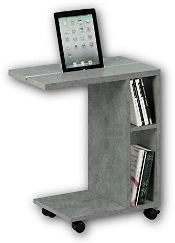 Stella Trading Latino Moderno su rotelle in Cemento-tavolino Mobile con Pratico Porta Tablet e ripiano per la Tua Zona Giorno, Legno ingegnerizzato, 50 x 60 x 30 cm