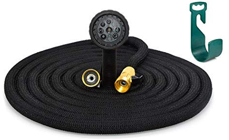Gardenone 25ft Polyester Non-Kink erweiterbare Garten-Schlauch-Rohr mit überlegener Solid-Brass-Schlauch Hahn-Steckverbinder Professional 8 Funktion Spray Head Gun Hook Included