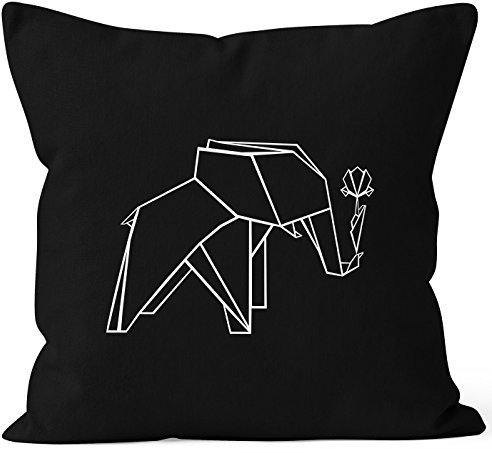 MoonWorks Kissenbezug Geschenk Origami Elefant mit Rose Kissen-Hülle Deko-Kissen Baumwolle schwarz 40cm x 40cm