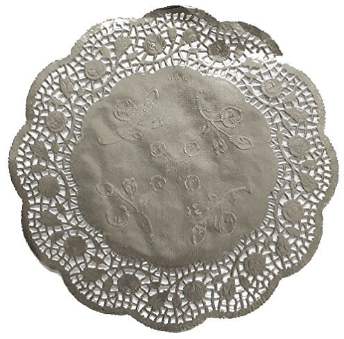 Tortenspitze, Spitzenpapier rund, geprägt, 100 Stück (Silber, Ø 24 cm)