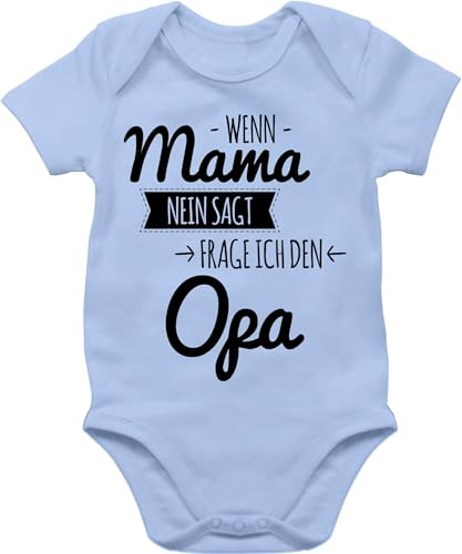 Shirtracer Baby Body Junge Mädchen - Sprüche - Wenn Mama nein sagt frag ich Opa - 3/6 Monate - Babyblau - babymode witzig spruch frage bodys babybody mit sprüchen spruche babysachen babygeschenk