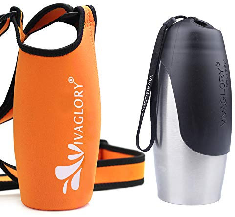 VIVAGLORY 750 ml Edelstahl Trinkflasche für Hunde & Neopren Flaschenträger Kombination, Hundetrinkflasche und Wasserflaschenhalter, Ideal für Wandern, Reisen mit Haustieren