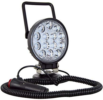AUXTINGS 4 pouces Rond Portable LED Lampe De Travail 42W Offroad Projecteur Allume cigare Interrupteur avec Support de Base Magnétique pour SUV Remorque Tracteur Camion Ingénierie Maintenance Camping