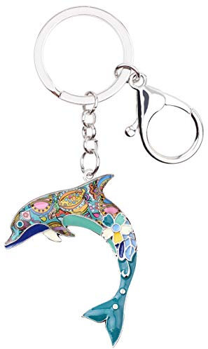 DOWAY Emaille Delfin Schlüsselanhänger Cute Delphin Schlüsselring für Autoschlüssel Handtaschen Kinder Ozean Tiere Geschenk Schmuck (Blau)