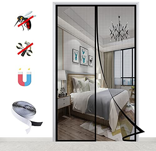 Cortina Mosquitera Magnética para Puertas, Adsorción Magnética Anti Insecto Mosquitera para Balcón Puerta Corredera de Patio-Black-A|| 75x200cm(29x78inch)