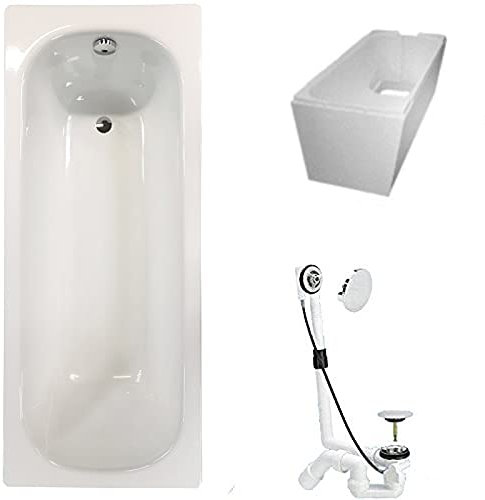 Badewanne Stahl KOMPLETT SET 180 x 80cm + Styropor Wannenträger + Ablaufgarnitur weiß
