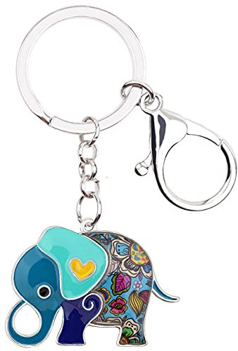 Emaille Metallkette Dschungel Elefant Schlüsselanhänger für Frauen Auto Geldbörse Handtasche Charms (Türkis)