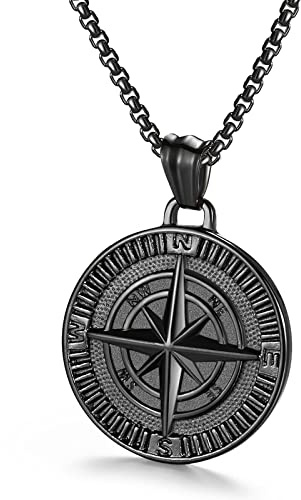 AZFVBQL Men's Compass Pendant Necklace Navigator for Male Jewelry