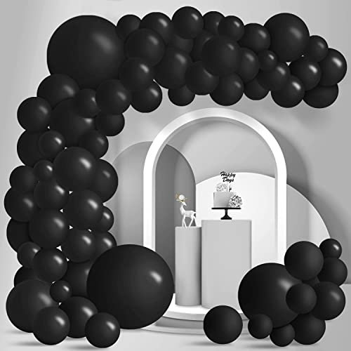 Ballon Girlande Schwarz Luftballon Girlande, 100 Stück Verschiedene Größen Latex Schwarz Ballongirlande für Herren Damen Geburtstag Graduierung Eid Mubarak Halloween Silvester Party Dekoration