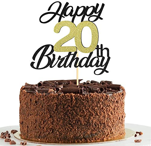 Sumerk 20 Tortenaufsätze zum 20. Geburtstag, Tortenaufsätze, Geburtstagsfeier, Dekorationszubehör, Gold und Schwarz, 1 Packung