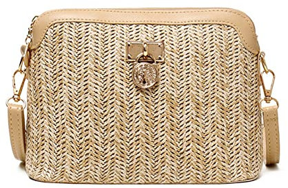 Generic Korean Straw Shoulder Bags Women Shell Woven Messenger Crossbody Handbags, yellow, 30CM*25CM*3CM