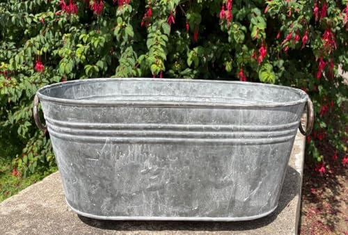 Jardinière ovale galvanisée avec poignées | Pot de fleurs en acier pour jardin extérieur