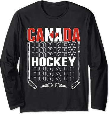 Canada Ice Hockey Fans Jersey Kanadische Flagge Hockeyschläger Langarmshirt