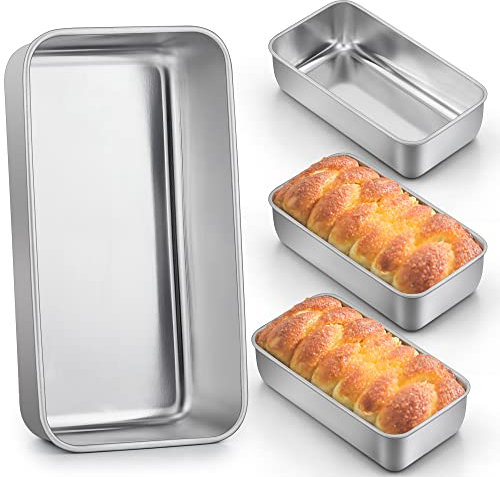 LIANYU 4 Pack Loaf Pans for Baking Bread, 9x5 Inch Bread Pan, Stainless Steel Meatloaf Baking Loaf Tin for Homemade Banana Sourdough, Dishwasher Safe