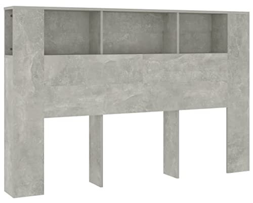 vidaXL Armoire de Tête de Lit Murale Meuble de Chambre à Coucher Tête de Lit avec Rangement Accessoire de Lit Intérieur Gris Béton 160x18,5x104,5 cm