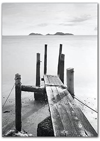 ABCWARRT Nordique Paysage Art Photo Noir Et Blanc Pont Neige Montagne Lac Arbre Affiche Maison Salon Mur Décor Pas De Cadre (30 * 40cm sans Cadre,6)