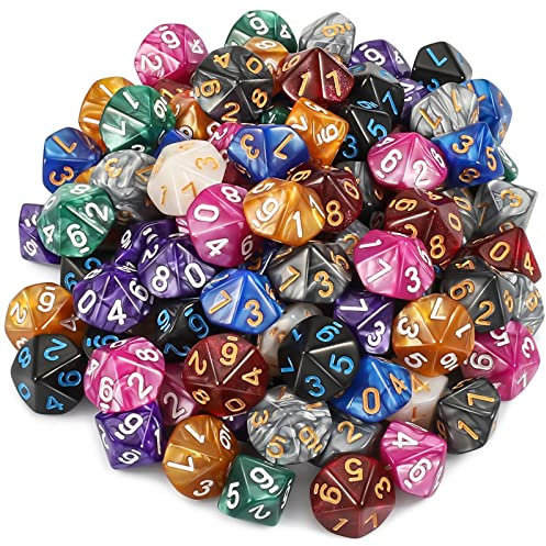 YILAIDA 100 Stück Polyedrisch Würfel Set mit Schwarz Beutel, Tisch Spiel Würfel für Dungeons and Dragons Pathfinder DND RPG MTG (10 Seitige)