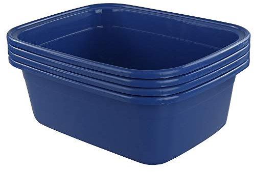 Morcte 4-Pack Plastic Washing Up Bowls, Rectangular Washing Basin, Blue