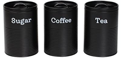 EHC Set of 3 Tea, Coffee & Sugar Kitchen Storage Canisters Jars - Black