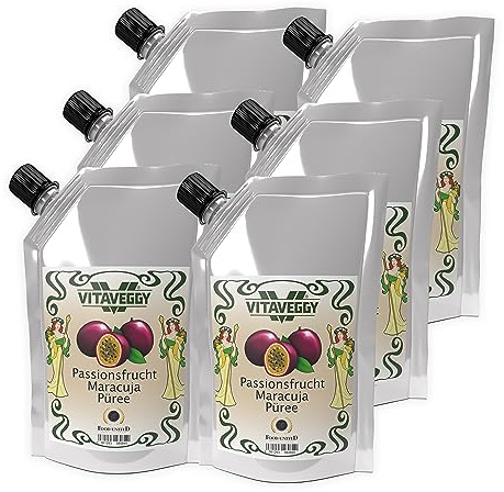 VITAVEGGY Frucht-Püree MARACUJA-PASSIONSFRUCHT 6x 1kg von Food-United passion-fruit-puree für Maracuja-Saft-Smoothie Passionsfrucht-Sorbet-Schorle-Cocktail ohne Aroma- Farb- & Konservierungsmittel (6)