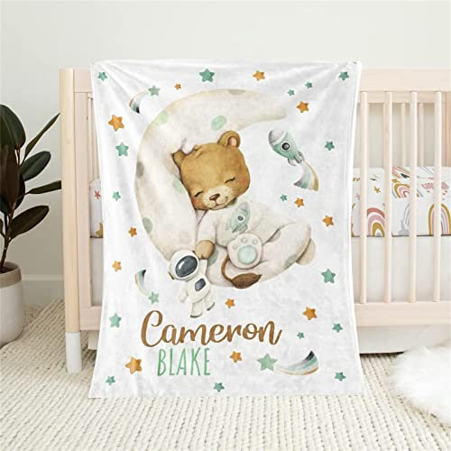 UOOYAA Personalisierte Babydecke Kinderdecke,Babydecke mit Wunschtier, Name, Geburtsdatum,Individuelle Baby Decke Namensdecke für Kinder Babygeschenk Geschenk zur Geburt