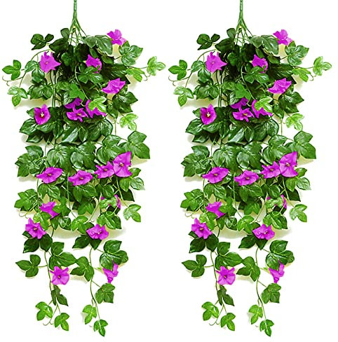 Sfit 2 Stück Künstlich Hängende Blumen, Veilchen Hängende Kunstblumen, Künstliche Hängepflanzen Hängend Girlande Seidenblumen Plastikblumen für Outdoor Garten Hochzeit Wand Dekoration