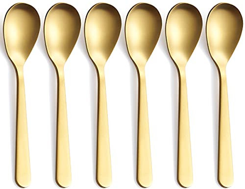FULLYWARE Matte Gold Demitasse Espresso Spoons, Stainless Steel Satin Finish Coffee Spoons, Mini Teaspoons, Sugar Spoons, 4.7-inch, Set of 6