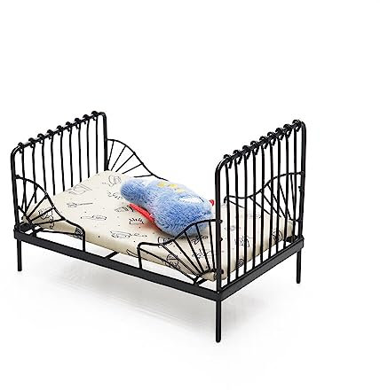 Odoria 1/12 Miniatur Bett Metall mit Matratze Puppenhaus Möbel Zubehör, Schwarz