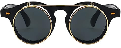 Herren Damen Retro Runde Steampunk Sonnenbrille Flip Sonnenbrille Retro Gothic Runde Doppelsonnenbrille Hippie Brille Runde Metallrahmen Sonnenbrille