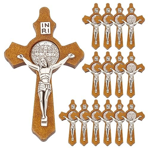 WEBEEDY 15 Stück Hölzernes Kruzifix Christliches Jesus-Kreuz Religiöse Kruzifix-Charms-Anhänger Für DIY-Rosenkranz-Halskettenherstellung Schmuckzubehör