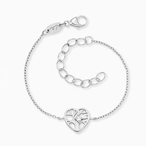 Engelsrufer Herzengel Mädchen Kinder Armband aus Sterling Silber und einem silbernen Herz Anhänger - besetzt mit einem Zirkonia - Karabinerverschluss - längenverstellbar - nickelfrei