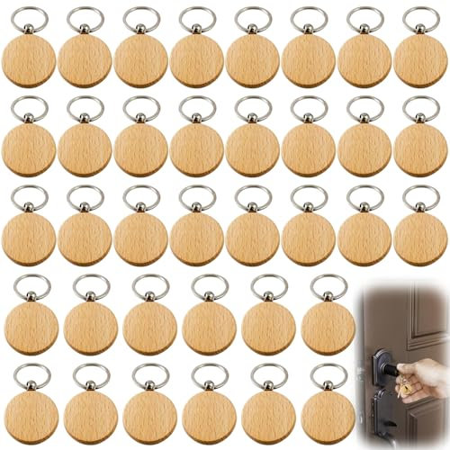 36 Stück Schlüsselanhänger Holz, Blanko DIY Rund 4 * 4CM, Beschriftbar für Malerei Basteln Dekorieren - Wooden Schlüsselbund