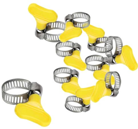 NOQUKA Stainless Steel Hose Clamps, 15-Pack (Yellow), Adjustable Thumb Screw Key Style, Pipe Clamp for Plumbing and Automotive Applications (10-16mm)