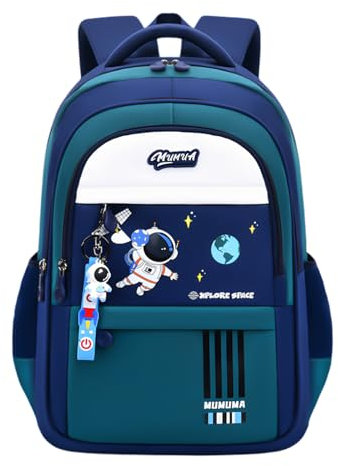 Space Rucksäcke für Jungen Mädchen Schultaschen mit Astronauten-Anhänger, A01-dunkelblau + grün, M