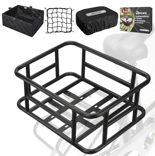 RAYMACE Gepäckträger Fahrradkorb mit Gepäcknetz und Liner Großer Fahrradkorb Perfekte Halterung für E-Bike