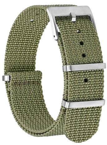 BISONSTRAP Nylon Uhrenarmband für Herren, Einteilige Militär Armband, 20mm, Armeegrün (Silberne Schnalle)