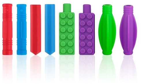 VEGCOO 8 Stück Beißring-Bleistiftaufsatz, Gute Flexibilität Sensorisches Kauspielzeug, Sichere Silikon-Kau-Bleistiftkappe, Bleistift Topper für Kinder mit Sensorischen Kaubedürfnissen