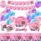 60 Pcs Decoration Anniversaire Kit Fille, Vaisselle Anniversaire Ballon Bannière, Nappe, Plaque, Tasse, Serviettes en Papier