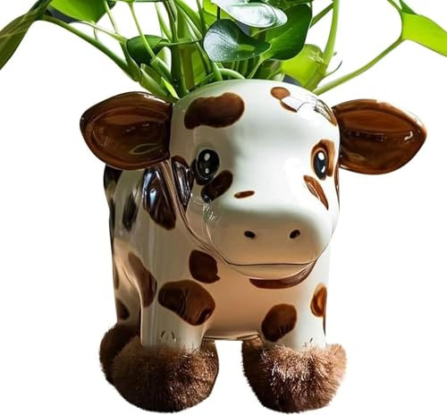 EHOTER Pot De Fleurs en Forme De Vache Pots De Vache des Highlands Support De Plante en Résine Stockage De Jardinière Amusant pour Extérieur, Intérieur, Jardin, Balcon, Maison (1 pièce)