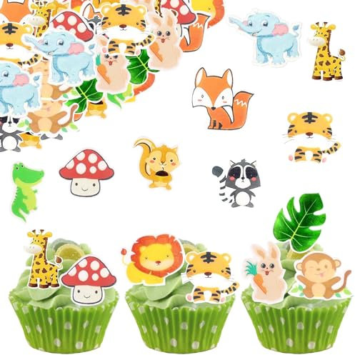 ENLACE Essbare Tortendeko Tiere,60 Stück Waldtiere Cupcake Topper Essbar,Kuchendeko Geburtstag Junge,Esspapier Tortendeko Dschungel,Safari Muffin Deko Essbar,Waldtiere Geburtstag Deko…