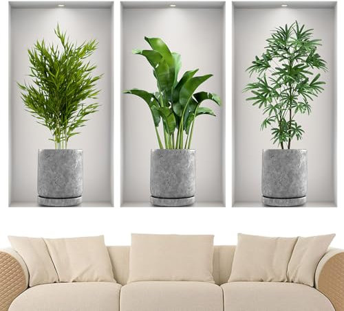 Joyan 3D Wandaufkleber Pflanzen, 3 Stück, Grüne und Rote Blumen, Botanisch, Hochglänzend, Selbstklebend, PVC, Für Glatte, Trockene und Staubfreie Oberflächen, Wanddeko