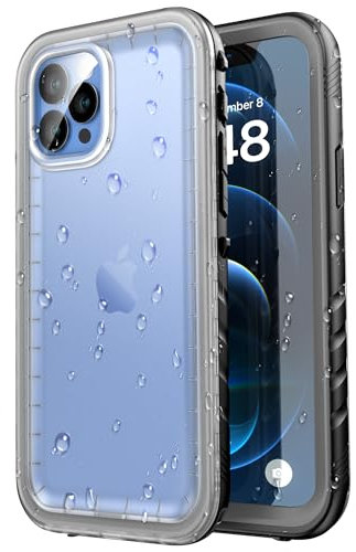 SPORTLINK für iPhone 12 Mini Hülle Wasserdicht - 360 Grad Outdoor Schutzhülle kameraschutz Displayschutz [IP68 Waterproof] [6FT Stoßfeste Hard Case] Schwarz/Durchsichtig