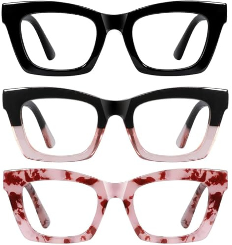 Hubeye Gafas de lectura para Mujeres de Moda Anteojos de lectura con Bisagra de resorte ultraligeras anti luz azul (Negro+Negro Rosa+Tortuga Rosa, 2.00)