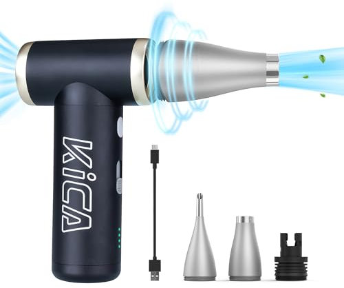 KiCA Compressed Air Duster, Jet Fan 2S Electric Air Duster - 56 MPH Wind Speed, 117000RPM Turbo Boost Mode, 0.66lbs Aluminum Alloy Design, Jet Dry Blower for Keyboard, PC, Car & Home Cleaning (Black)