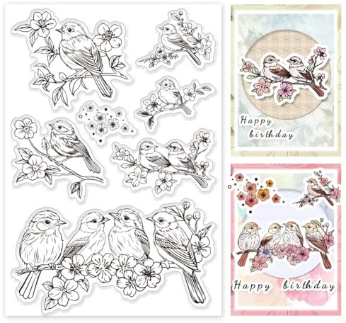 PH PandaHall Transparente Stempel Birds On The Branches Zur Kartengestaltung Transparenter Silikonstempel Mit Tiermotiv Siegelstempel Gummistempel Für Bastelarbeiten Scrapbooking Album