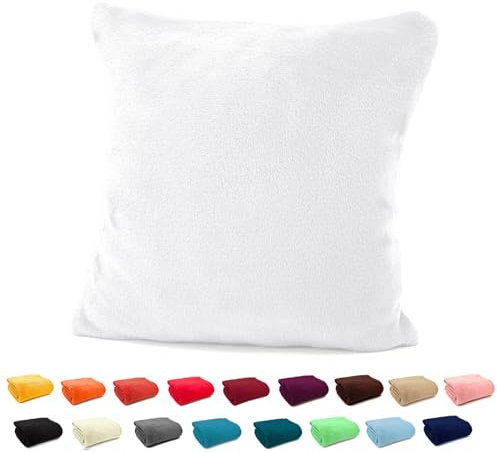 heimtexland ® Flanell Kuschel Kissen Super Soft Dekokissen Plüsch Typ380 Kissenhülle Weiss 48x48 cm