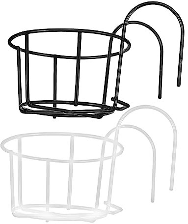 OFFSCH Lot De 2 Pots De Fleurs Suspendus Ronds pour Balcon, Supports Muraux en Métal Robuste Noir Et Blanc, Panier Décoratif pour Jardin Extérieur, à Suspendre Pratique Et Solide
